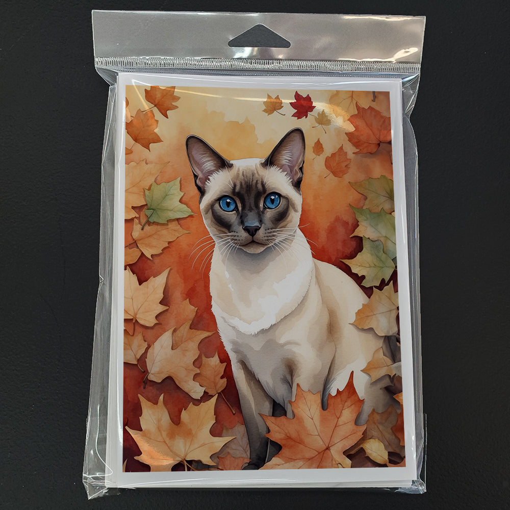 Colorpoint Shorthair Cat in Fall Leaves Greeting Cards Pack of 8 Blank Cards with Envelopes Whimsical A7 Size 5x7