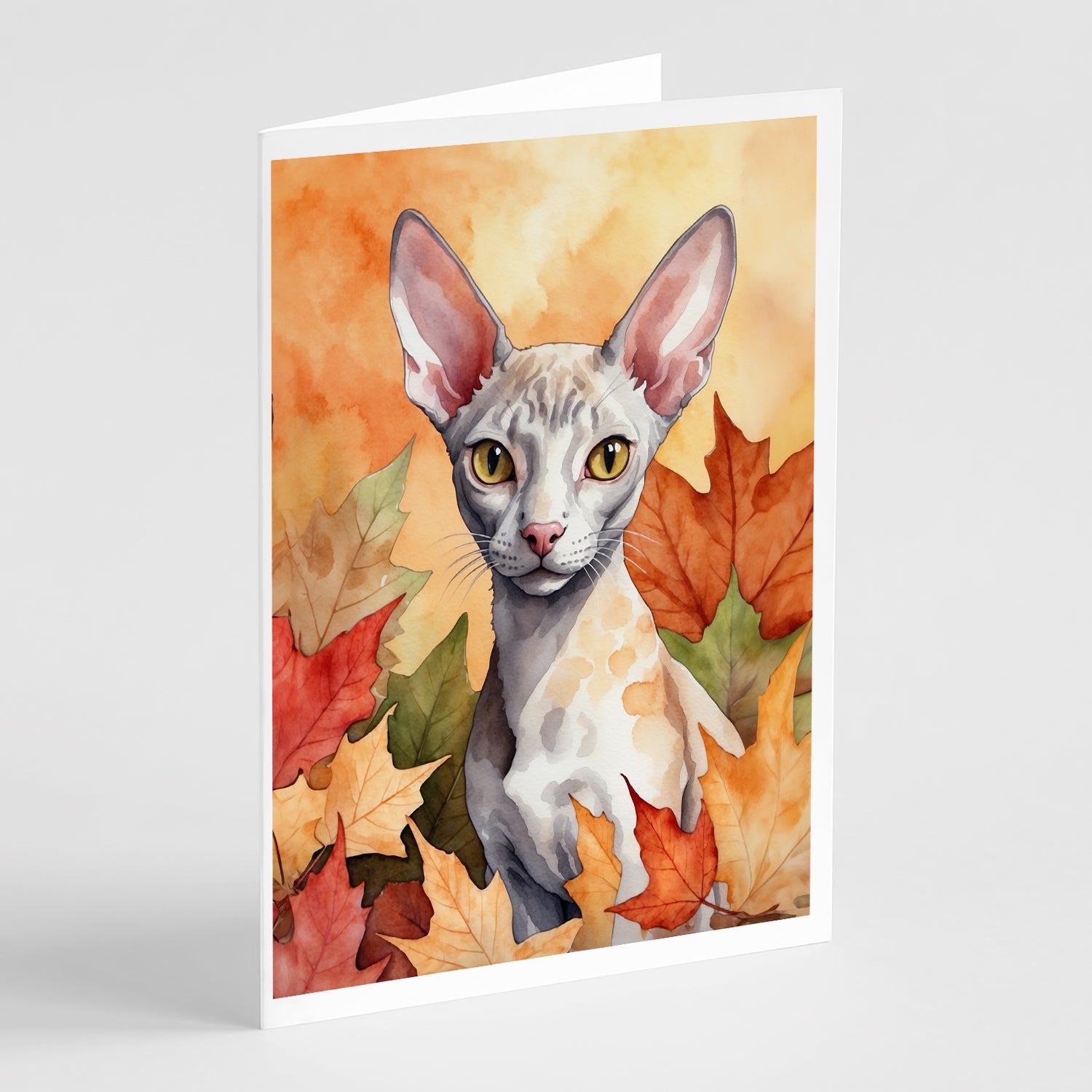 Cornish Rex Cat in Fall Leaves Greeting Cards Pack of 8 Blank Cards with Envelopes Whimsical A7 Size 5x7