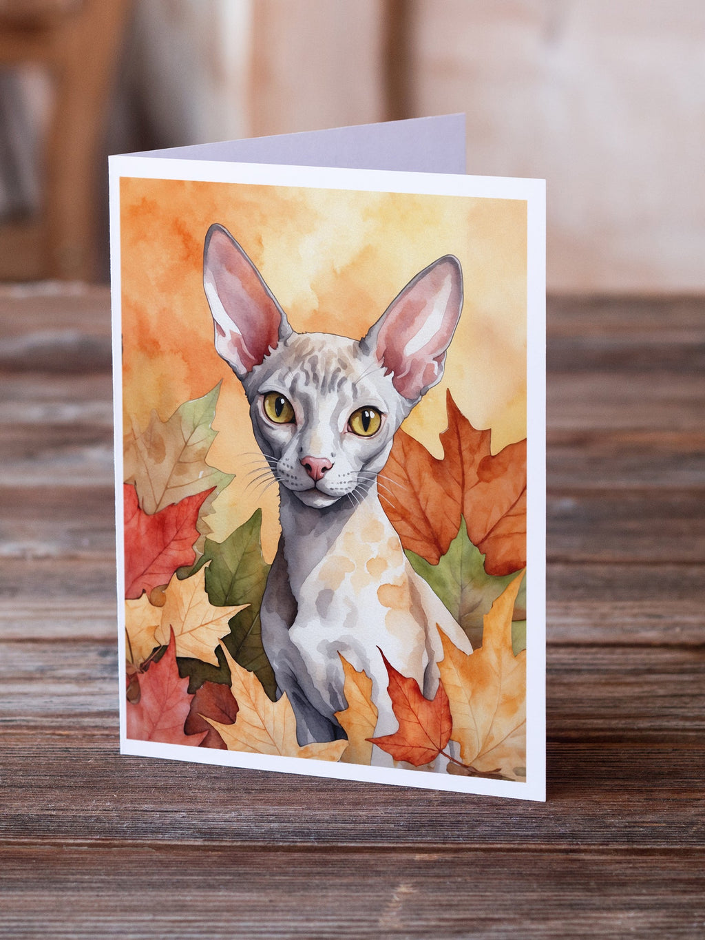 Cornish Rex Cat in Fall Leaves Greeting Cards Pack of 8 Blank Cards with Envelopes Whimsical A7 Size 5x7