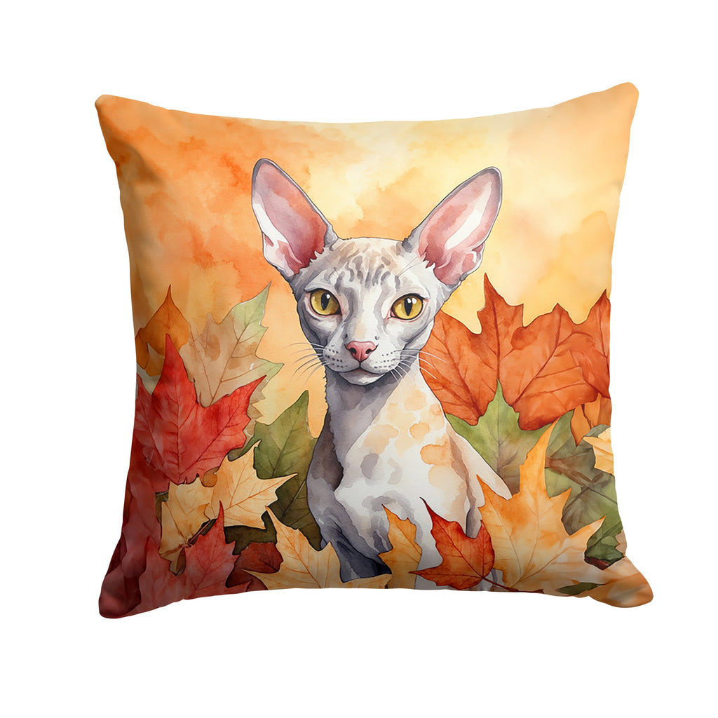 Cornish Rex Cat in Fall Leaves Decorative Throw Pillow 14x14 Indoor Outdoor Accent Cushion, Fabric Cover with Insert for Sofa, Bed, Porch & Living Room