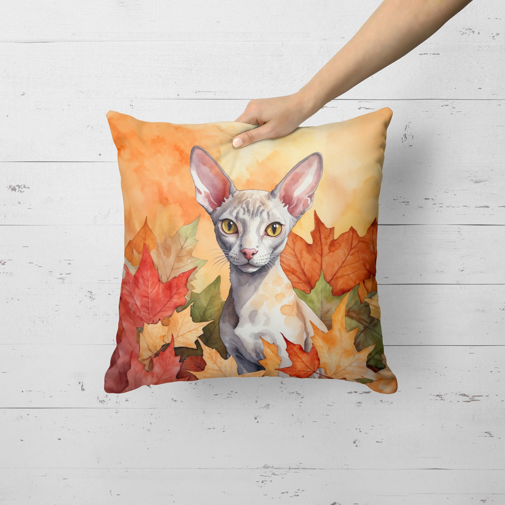 Cornish Rex Cat in Fall Leaves Decorative Throw Pillow 18x18 Indoor Outdoor Accent Cushion, Fabric Cover with Insert for Sofa, Bed, Porch & Living Room