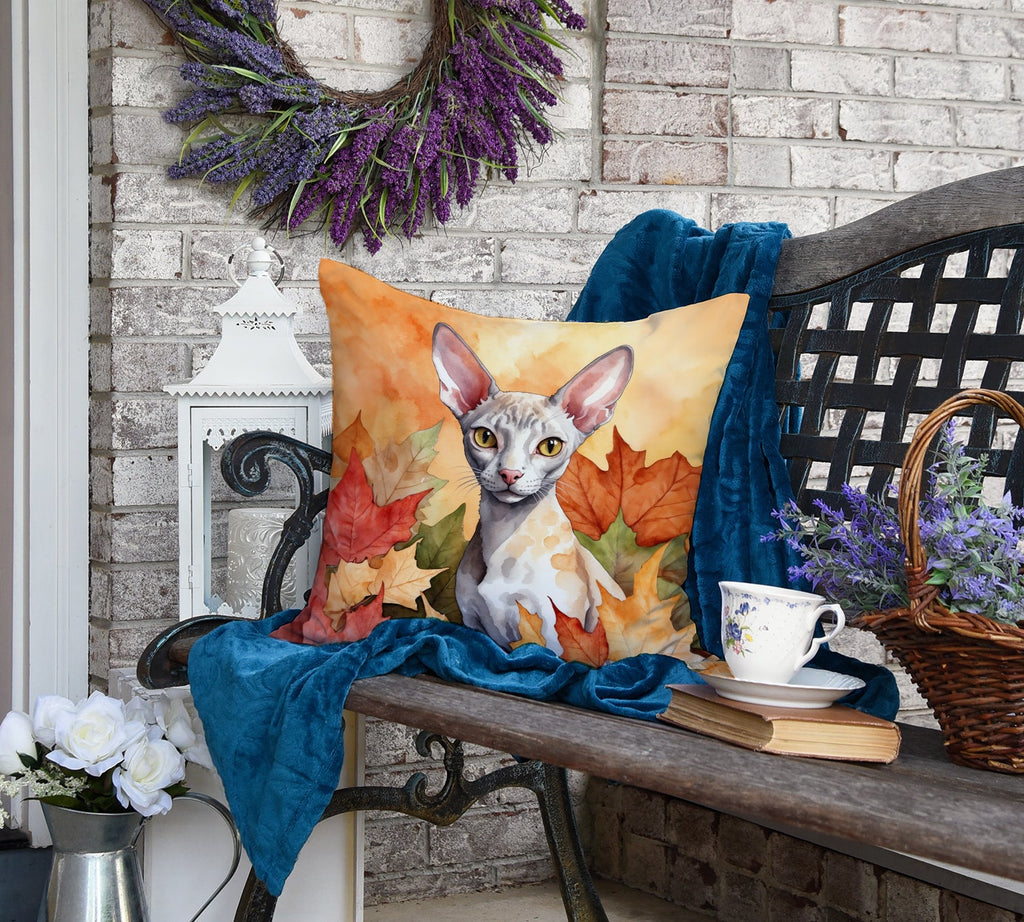 Cornish Rex Cat in Fall Leaves Decorative Throw Pillow 18x18 Indoor Outdoor Accent Cushion, Fabric Cover with Insert for Sofa, Bed, Porch & Living Room