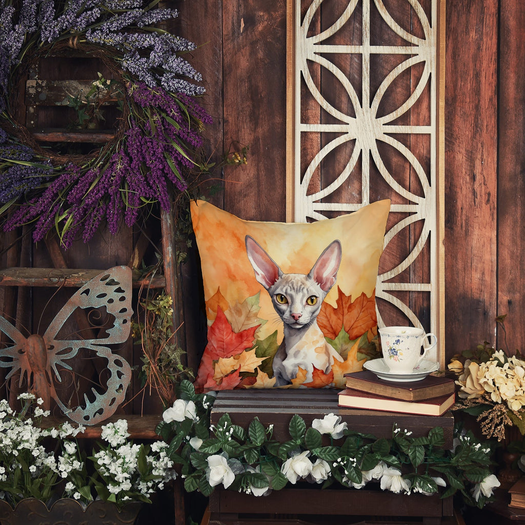 Cornish Rex Cat in Fall Leaves Decorative Throw Pillow 18x18 Indoor Outdoor Accent Cushion, Fabric Cover with Insert for Sofa, Bed, Porch & Living Room