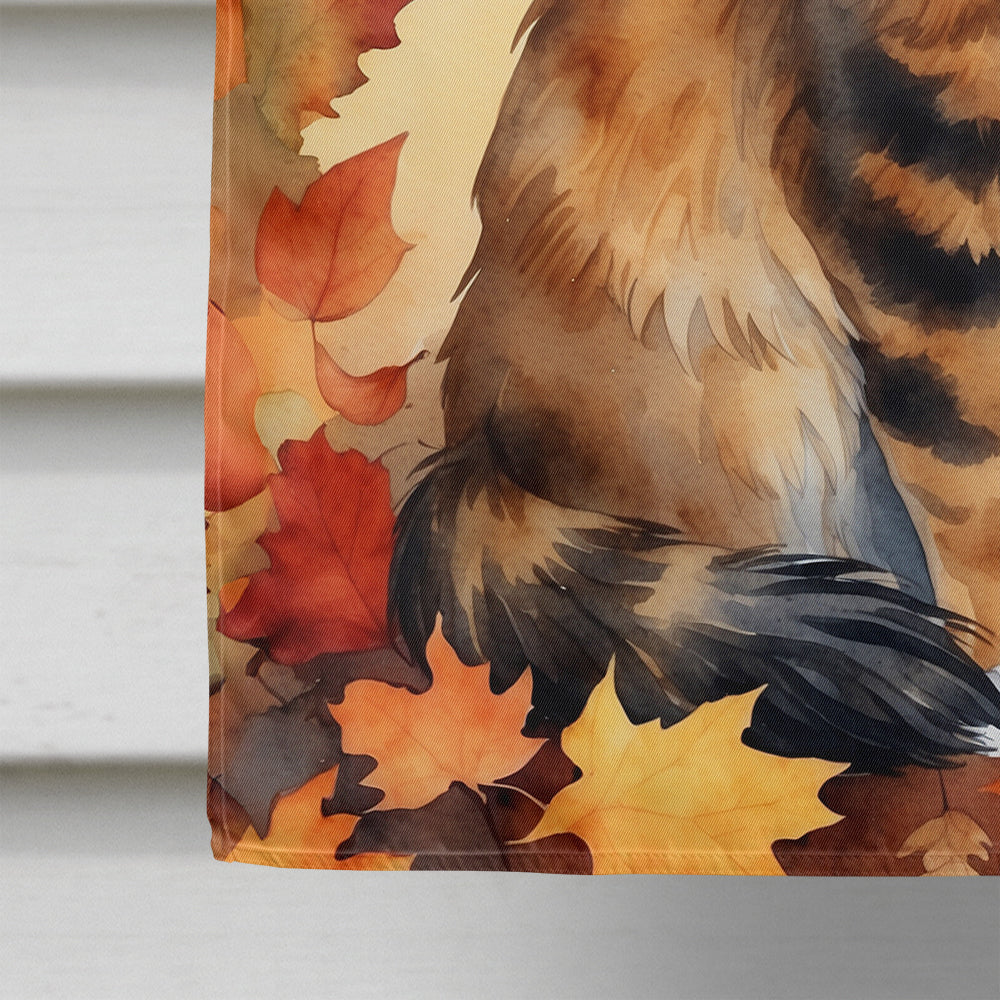 Cymric Cat in Fall Leaves House Flag 28x40 Porch Sleeve Pole Decorative Outside Yard Banner Artwork Wall Hanging, Polyester
