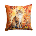 Cymric Cat in Fall Leaves Decorative Throw Pillow 14x14 Indoor Outdoor Accent Cushion, Fabric Cover with Insert for Sofa, Bed, Porch & Living Room