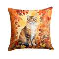 Cymric Cat in Fall Leaves Decorative Throw Pillow 18x18 Indoor Outdoor Accent Cushion, Fabric Cover with Insert for Sofa, Bed, Porch & Living Room