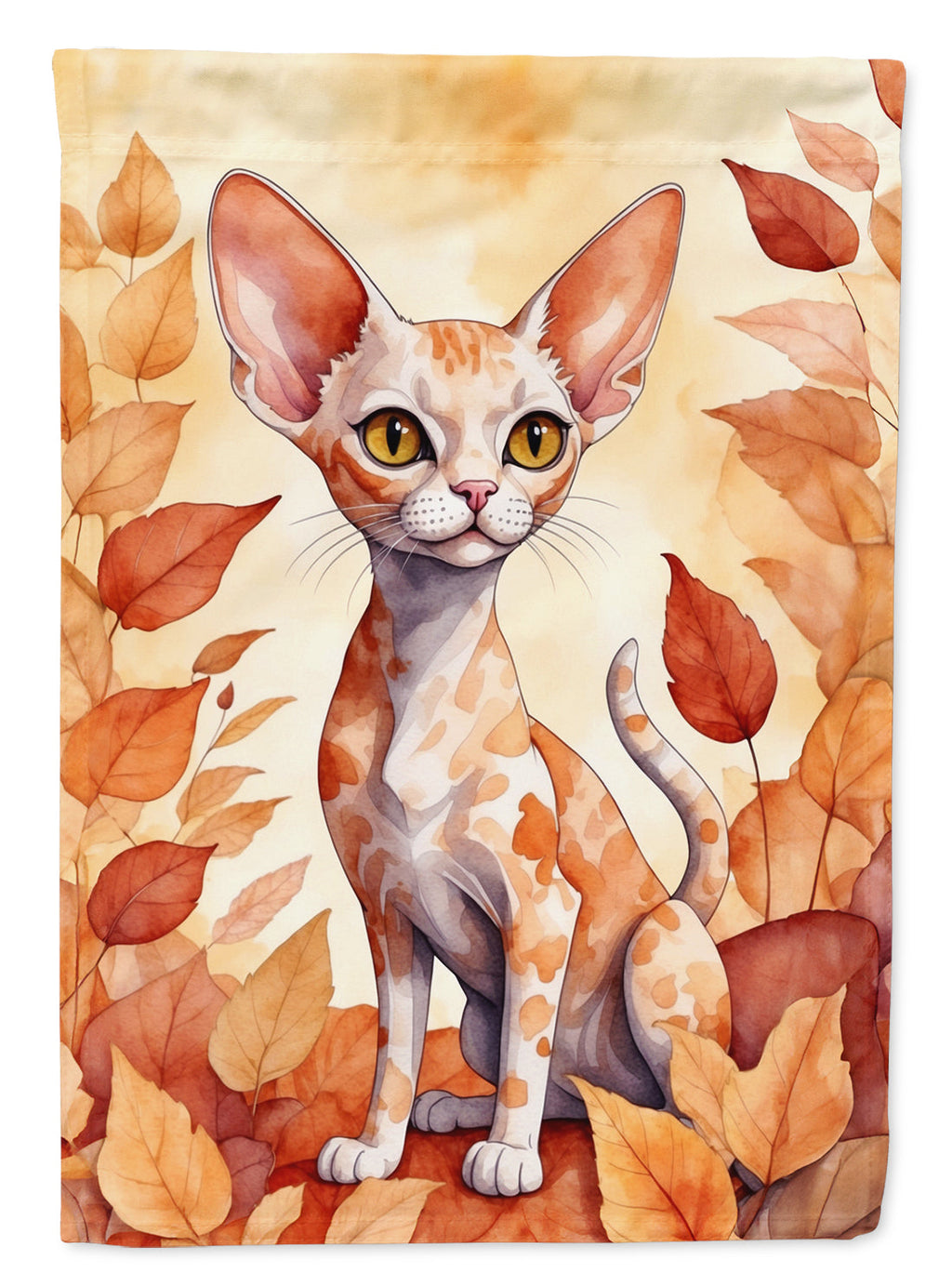 Devon Rex Cat in Fall Leaves House Flag 28x40 Porch Sleeve Pole Decorative Outside Yard Banner Artwork Wall Hanging, Polyester