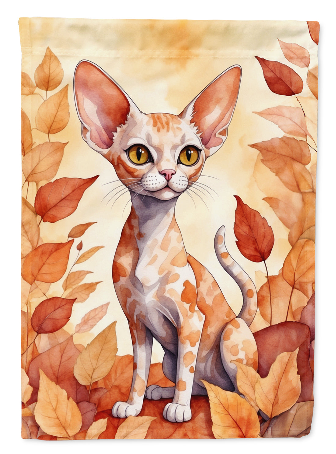 Devon Rex Cat in Fall Leaves House Flag 28x40 Porch Sleeve Pole Decorative Outside Yard Banner Artwork Wall Hanging, Polyester