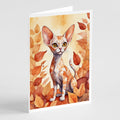 Devon Rex Cat in Fall Leaves Greeting Cards Pack of 8 Blank Cards with Envelopes Whimsical A7 Size 5x7