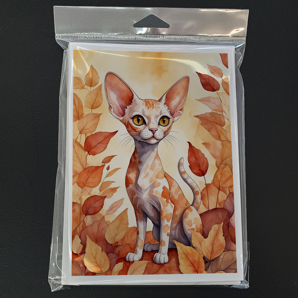 Devon Rex Cat in Fall Leaves Greeting Cards Pack of 8 Blank Cards with Envelopes Whimsical A7 Size 5x7