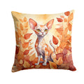 Devon Rex Cat in Fall Leaves Decorative Throw Pillow 18x18 Indoor Outdoor Accent Cushion, Fabric Cover with Insert for Sofa, Bed, Porch & Living Room