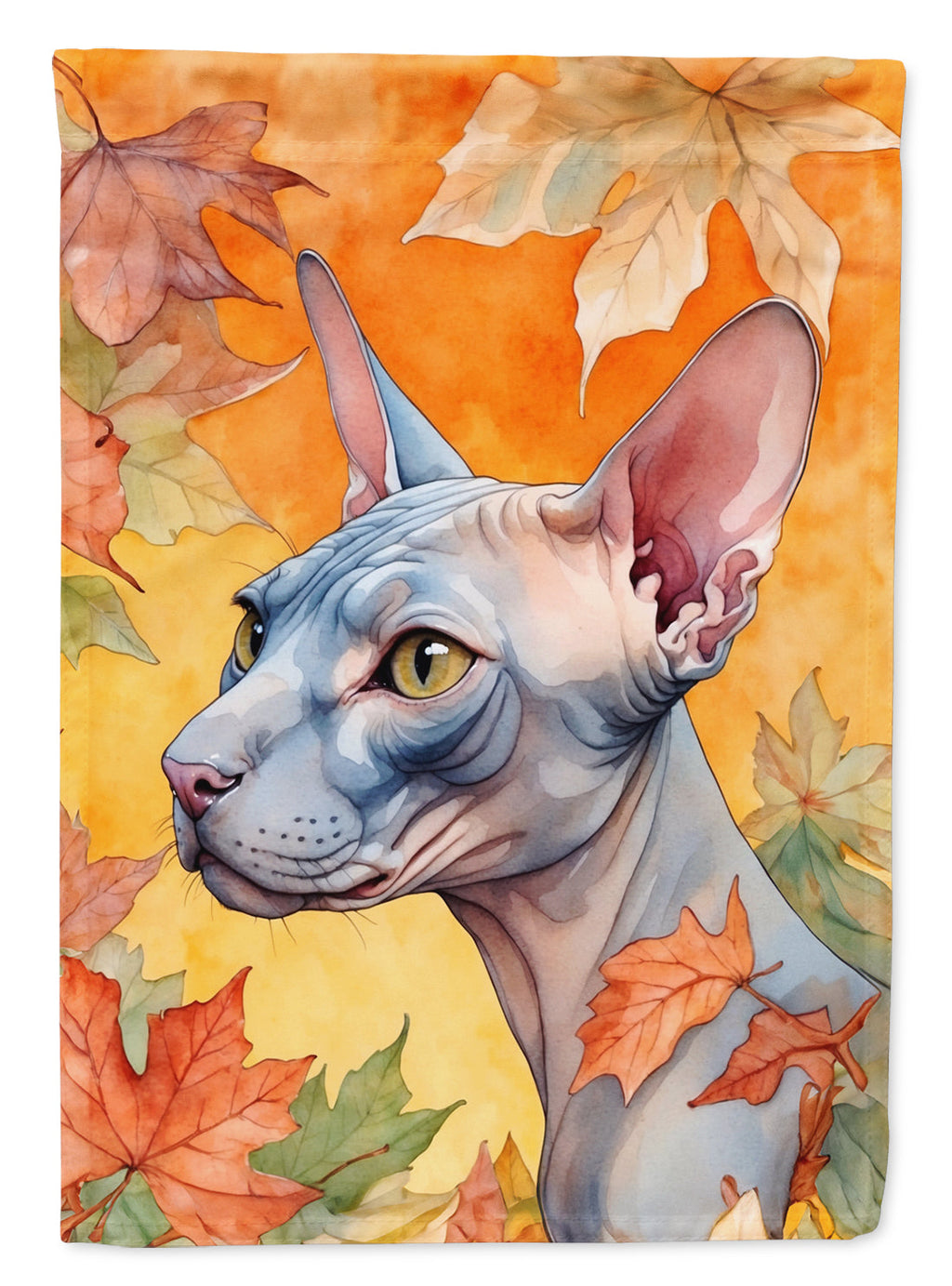 Donskoy Don Sphynx Cat in Fall Leaves House Flag 28x40 Porch Sleeve Pole Decorative Outside Yard Banner Artwork Wall Hanging, Polyester