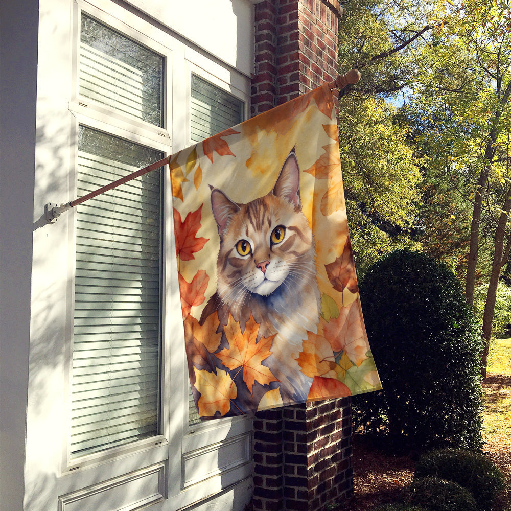 Dwelf Cat in Fall Leaves House Flag 28x40 Porch Sleeve Pole Decorative Outside Yard Banner Artwork Wall Hanging, Polyester