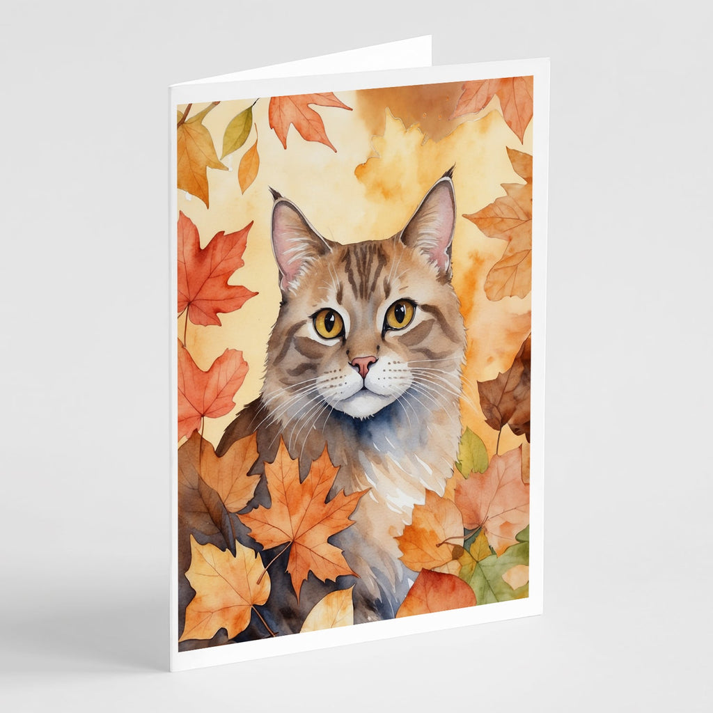 Dwelf Cat in Fall Leaves Greeting Cards Pack of 8 Blank Cards with Envelopes Whimsical A7 Size 5x7