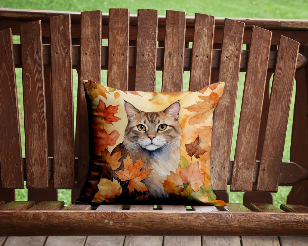 Dwelf Cat in Fall Leaves Decorative Throw Pillow 14x14 Indoor Outdoor Accent Cushion, Fabric Cover with Insert for Sofa, Bed, Porch & Living Room