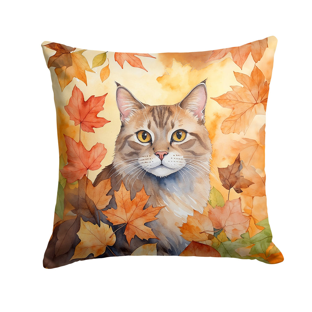 Dwelf Cat in Fall Leaves Decorative Throw Pillow 18x18 Indoor Outdoor Accent Cushion, Fabric Cover with Insert for Sofa, Bed, Porch & Living Room