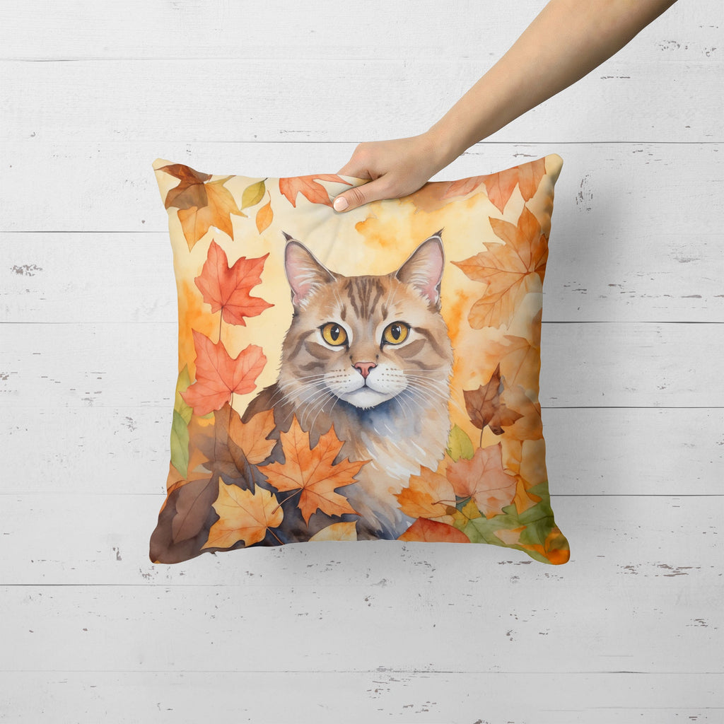 Dwelf Cat in Fall Leaves Decorative Throw Pillow 18x18 Indoor Outdoor Accent Cushion, Fabric Cover with Insert for Sofa, Bed, Porch & Living Room