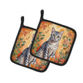 Egyptian Mau Cat in Fall Leaves Pot Holder Set of 2 Heat Resistant Quilted Hot Pads 7.5 x 7.5 Inch, Insulated Kitchen Trivets for Cooking & Baking