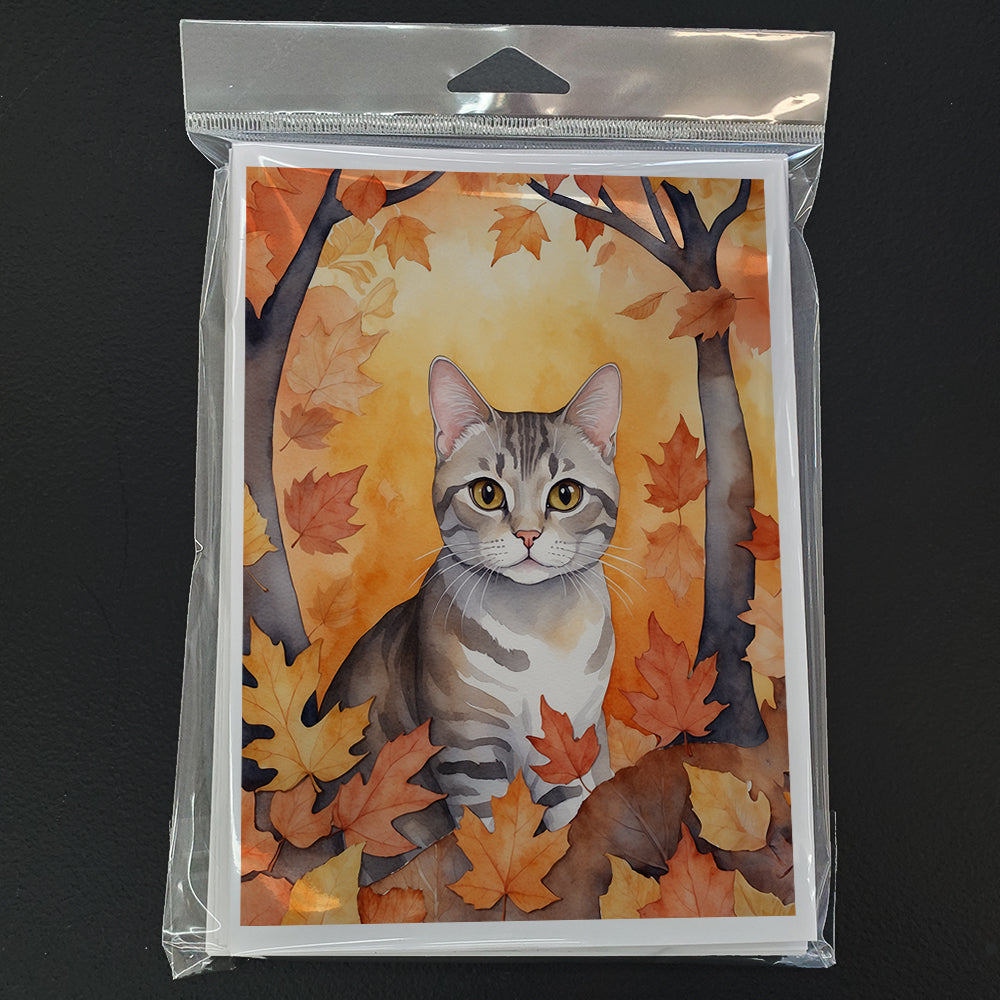 European Shorthair Cat in Fall Leaves Greeting Cards Pack of 8 Blank Cards with Envelopes Whimsical A7 Size 5x7