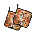 Exotic Shorthair Cat in Fall Leaves Pot Holder Set of 2 Heat Resistant Quilted Hot Pads 7.5 x 7.5 Inch, Insulated Kitchen Trivets for Cooking & Baking