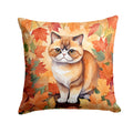 Exotic Shorthair Cat in Fall Leaves Decorative Throw Pillow 18x18 Indoor Outdoor Accent Cushion, Fabric Cover with Insert for Sofa, Bed, Porch & Living Room