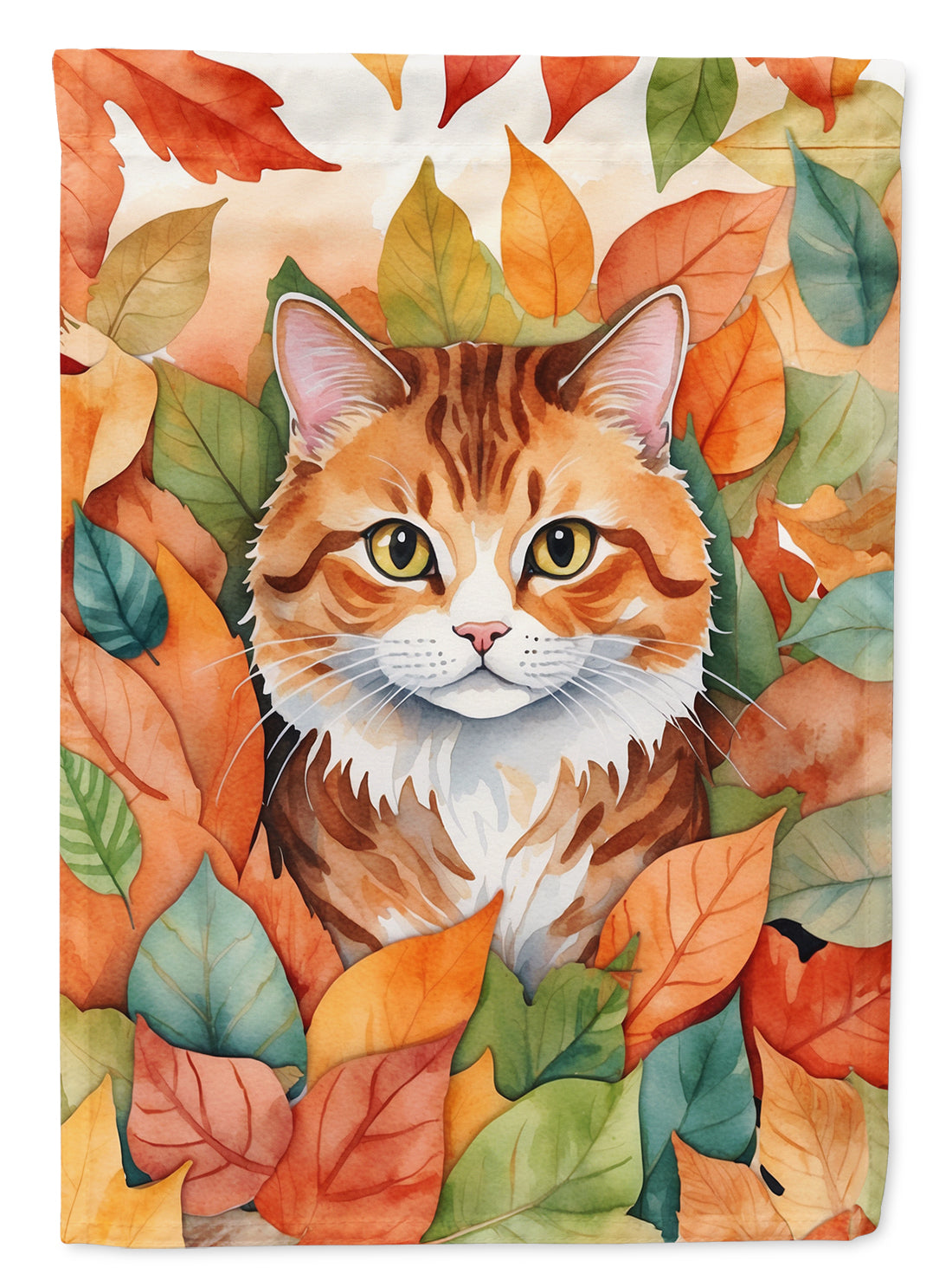Foldex Exotic Fold Cat in Fall Leaves House Flag 28x40 Porch Sleeve Pole Decorative Outside Yard Banner Artwork Wall Hanging, Polyester