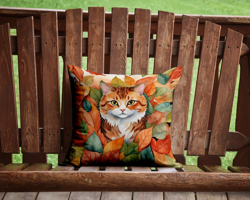 Foldex Exotic Fold Cat in Fall Leaves Decorative Throw Pillow 14x14 Indoor Outdoor Accent Cushion, Fabric Cover with Insert for Sofa, Bed, Porch & Living Room
