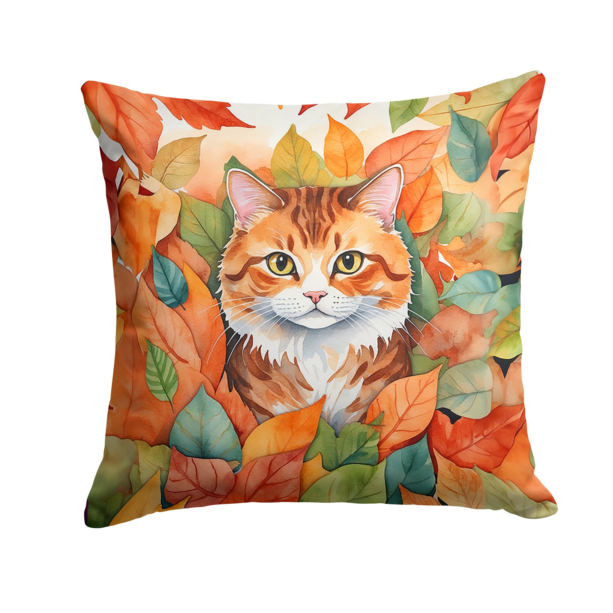 Foldex Exotic Fold Cat in Fall Leaves Decorative Throw Pillow 18x18 Indoor Outdoor Accent Cushion, Fabric Cover with Insert for Sofa, Bed, Porch & Living Room