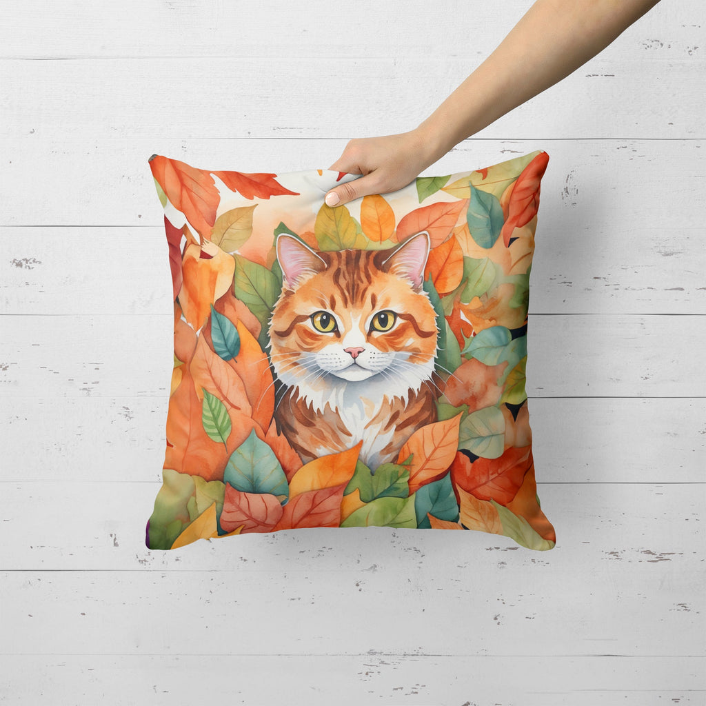 Foldex Exotic Fold Cat in Fall Leaves Decorative Throw Pillow 18x18 Indoor Outdoor Accent Cushion, Fabric Cover with Insert for Sofa, Bed, Porch & Living Room