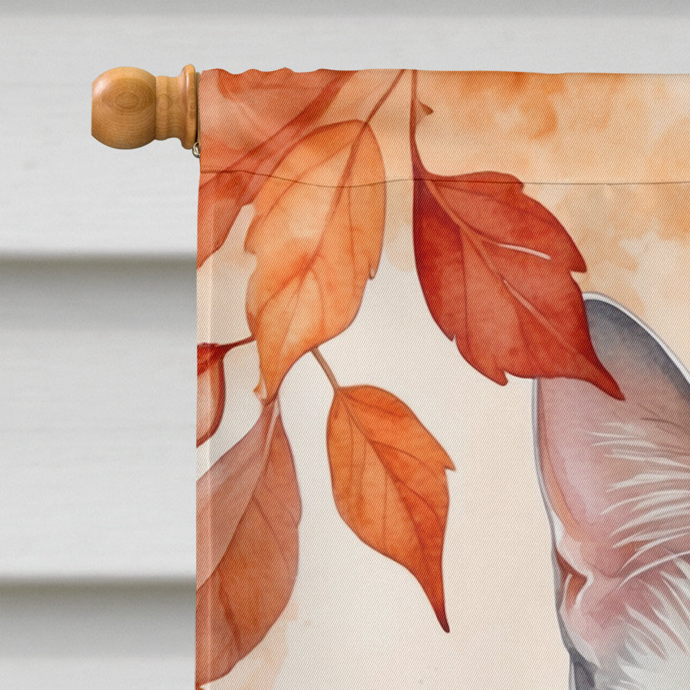 Foreign White Cat in Fall Leaves House Flag 28x40 Porch Sleeve Pole Decorative Outside Yard Banner Artwork Wall Hanging, Polyester