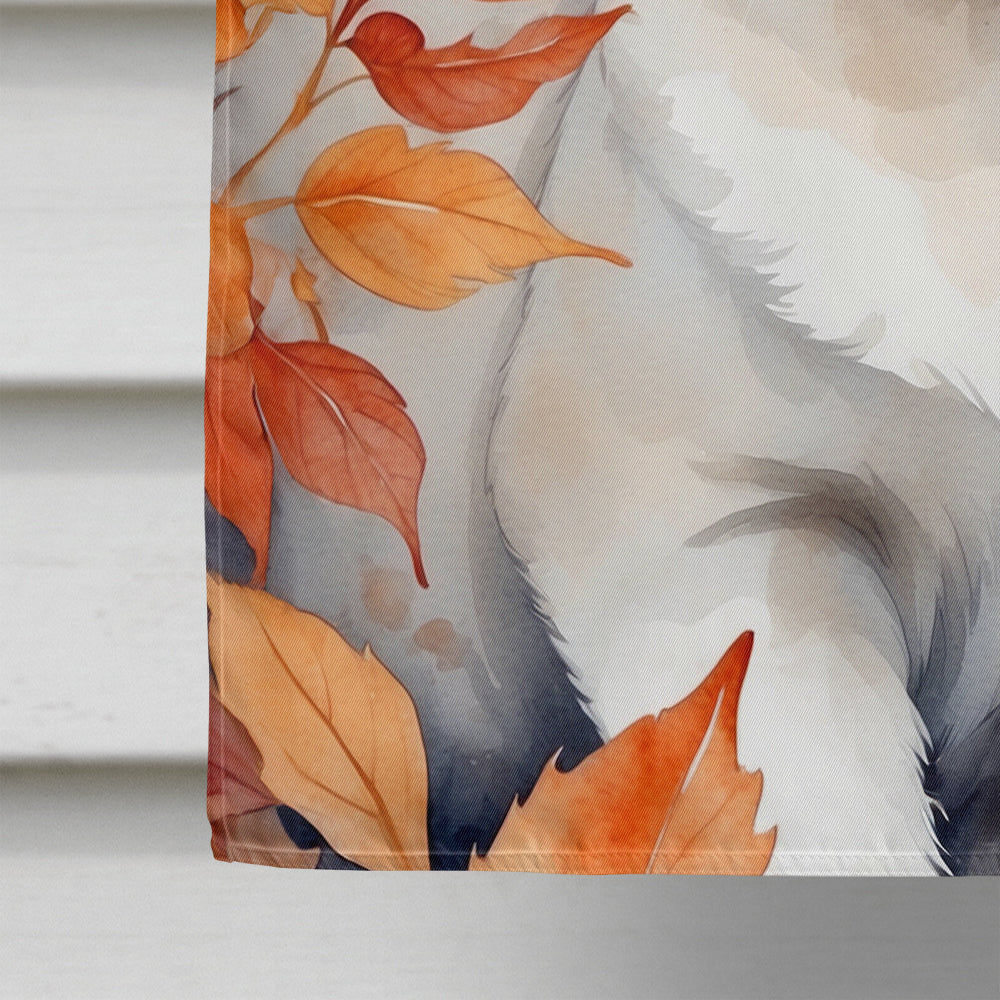 Foreign White Cat in Fall Leaves House Flag 28x40 Porch Sleeve Pole Decorative Outside Yard Banner Artwork Wall Hanging, Polyester