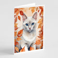 Foreign White Cat in Fall Leaves Greeting Cards Pack of 8 Blank Cards with Envelopes Whimsical A7 Size 5x7