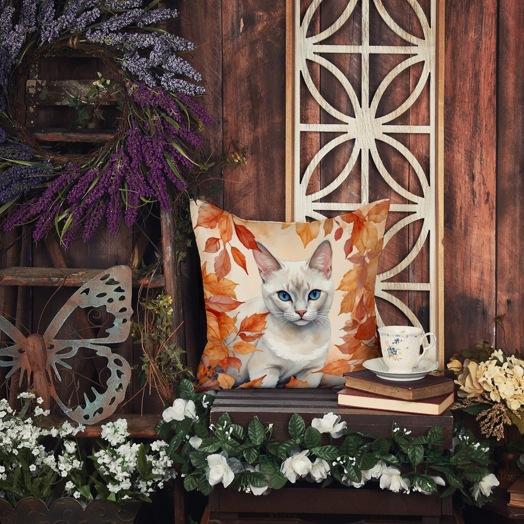 Foreign White Cat in Fall Leaves Decorative Throw Pillow 18x18 Indoor Outdoor Accent Cushion, Fabric Cover with Insert for Sofa, Bed, Porch & Living Room