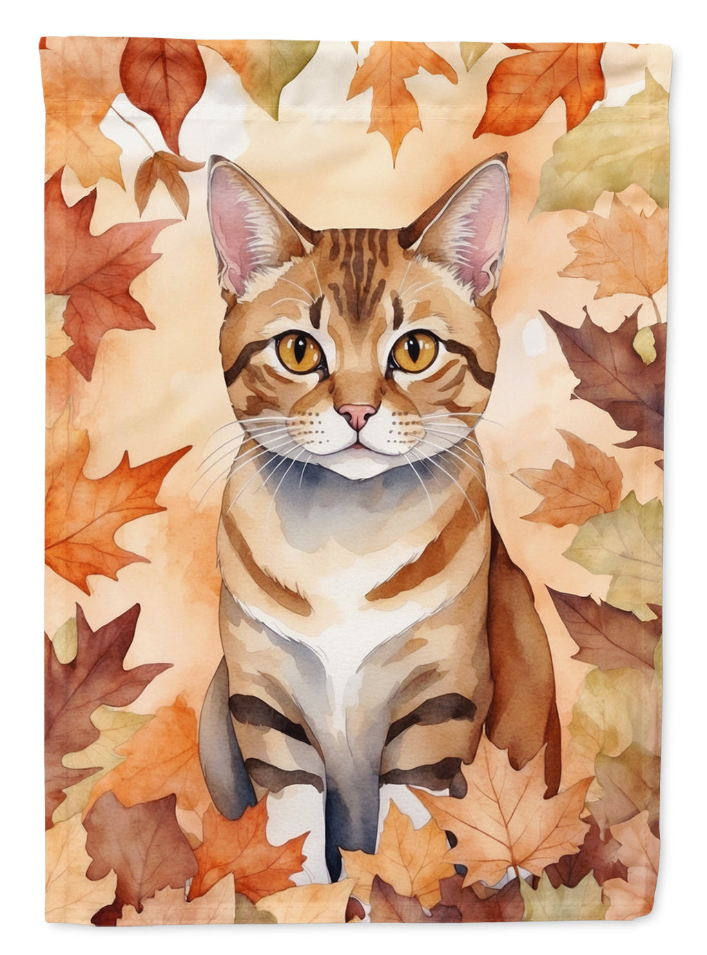 German Rex Cat in Fall Leaves House Flag 28x40 Porch Sleeve Pole Decorative Outside Yard Banner Artwork Wall Hanging, Polyester