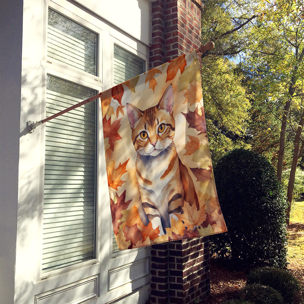 German Rex Cat in Fall Leaves House Flag 28x40 Porch Sleeve Pole Decorative Outside Yard Banner Artwork Wall Hanging, Polyester