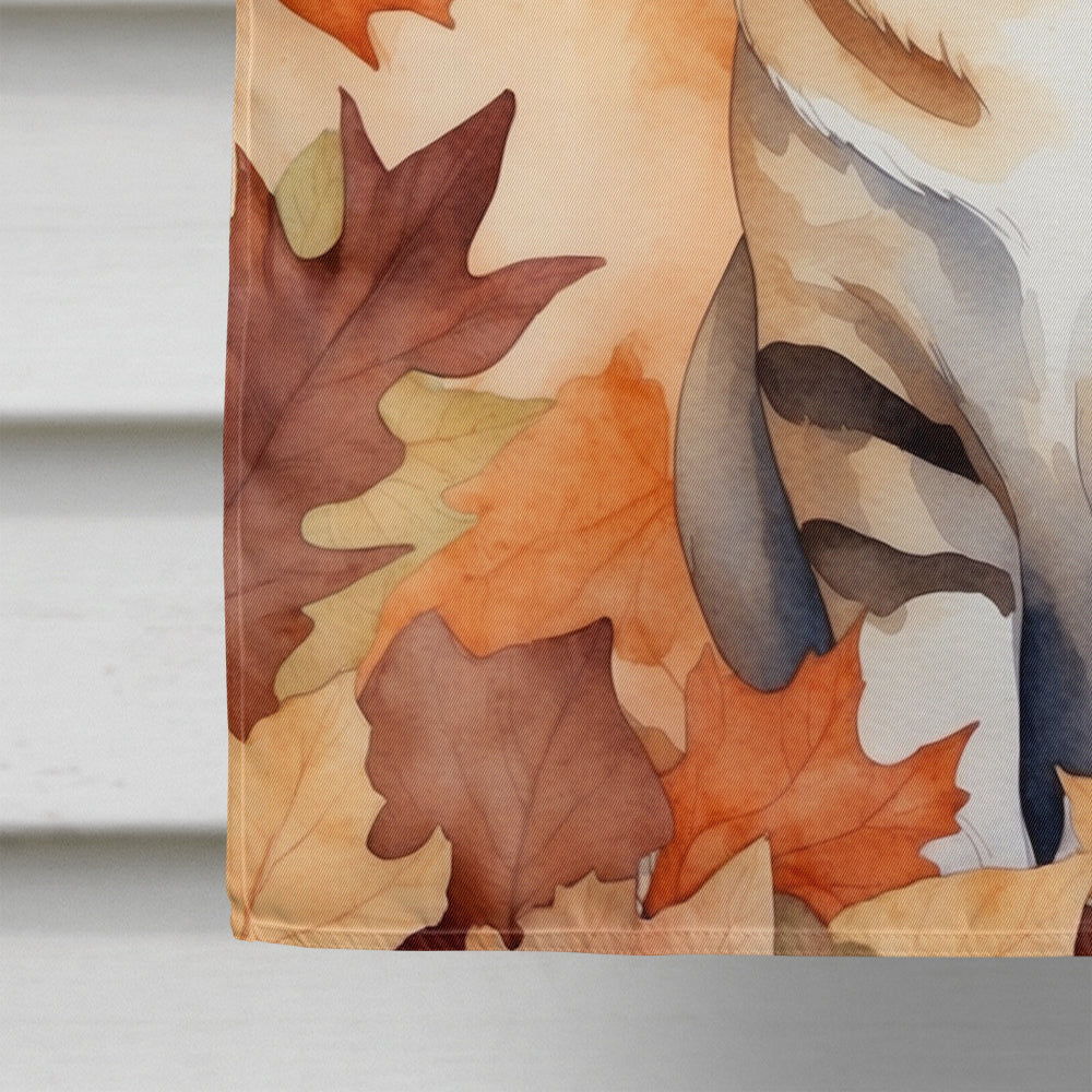 German Rex Cat in Fall Leaves House Flag 28x40 Porch Sleeve Pole Decorative Outside Yard Banner Artwork Wall Hanging, Polyester