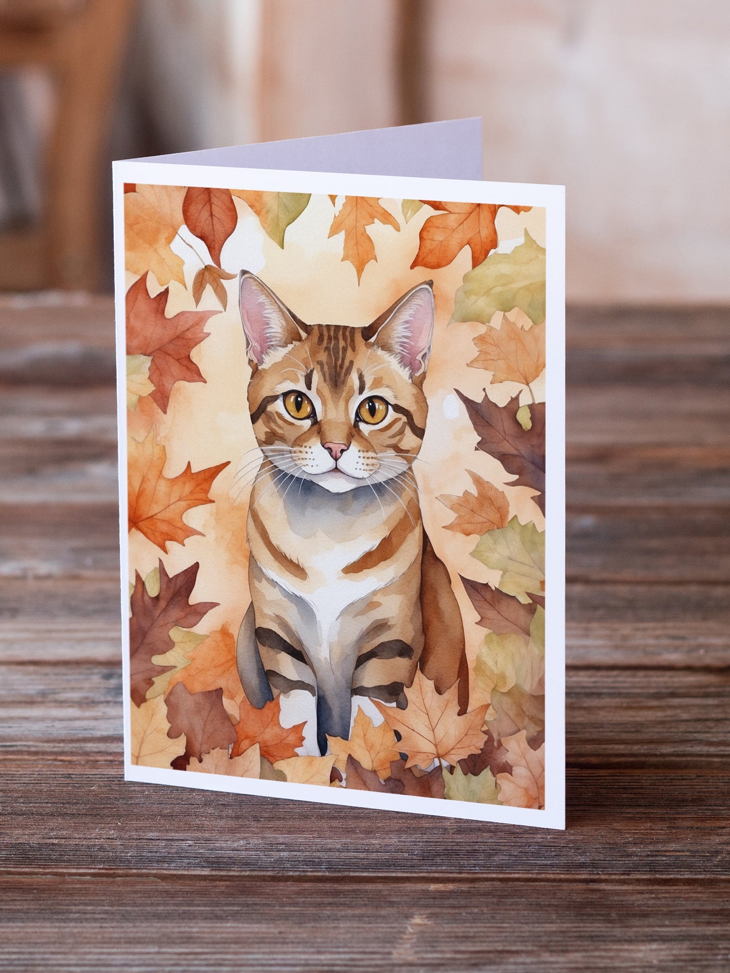 German Rex Cat in Fall Leaves Greeting Cards Pack of 8 Blank Cards with Envelopes Whimsical A7 Size 5x7