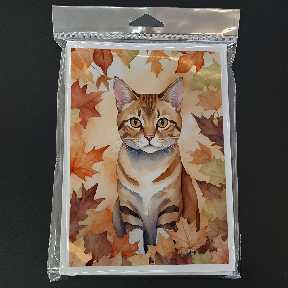 German Rex Cat in Fall Leaves Greeting Cards Pack of 8 Blank Cards with Envelopes Whimsical A7 Size 5x7