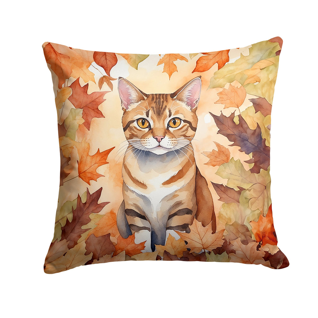 German Rex Cat in Fall Leaves Decorative Throw Pillow 14x14 Indoor Outdoor Accent Cushion, Fabric Cover with Insert for Sofa, Bed, Porch & Living Room