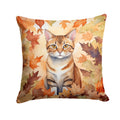 German Rex Cat in Fall Leaves Decorative Throw Pillow 14x14 Indoor Outdoor Accent Cushion, Fabric Cover with Insert for Sofa, Bed, Porch & Living Room