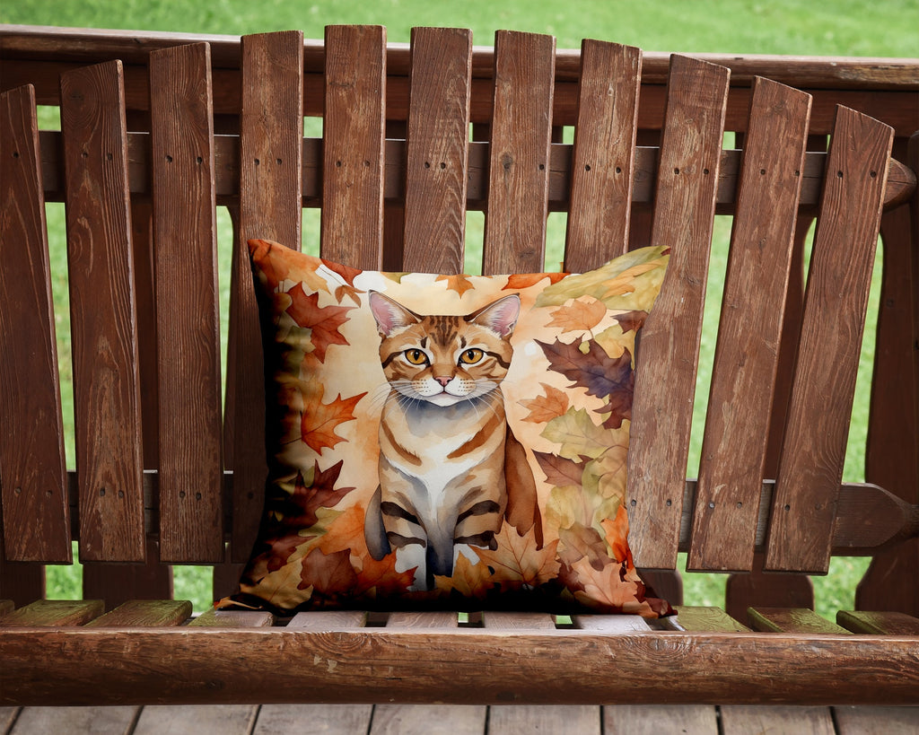 German Rex Cat in Fall Leaves Decorative Throw Pillow 14x14 Indoor Outdoor Accent Cushion, Fabric Cover with Insert for Sofa, Bed, Porch & Living Room