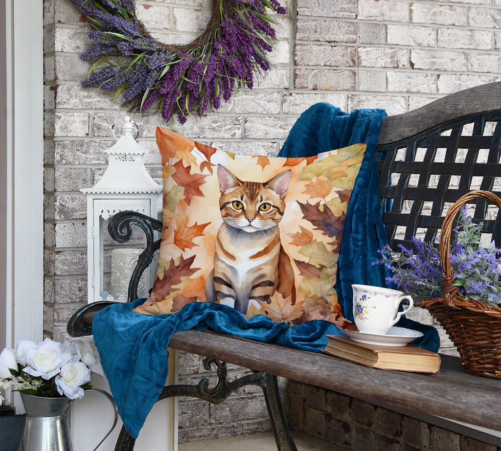 German Rex Cat in Fall Leaves Decorative Throw Pillow 18x18 Indoor Outdoor Accent Cushion, Fabric Cover with Insert for Sofa, Bed, Porch & Living Room