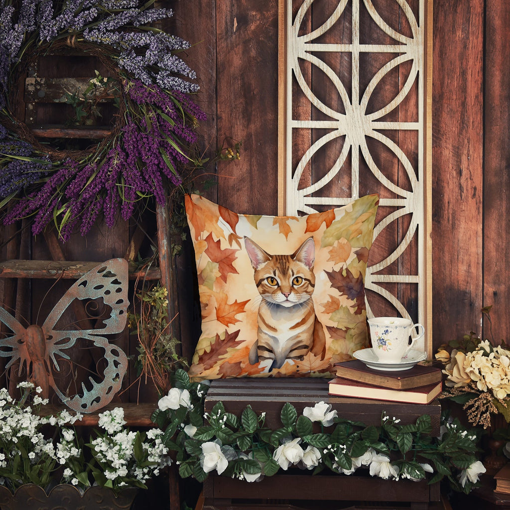 German Rex Cat in Fall Leaves Decorative Throw Pillow 18x18 Indoor Outdoor Accent Cushion, Fabric Cover with Insert for Sofa, Bed, Porch & Living Room