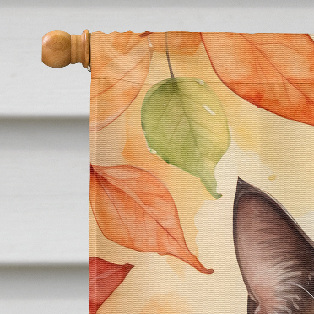Havana Brown Cat in Fall Leaves House Flag 28x40 Porch Sleeve Pole Decorative Outside Yard Banner Artwork Wall Hanging, Polyester