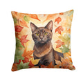Havana Brown Cat in Fall Leaves Decorative Throw Pillow 14x14 Indoor Outdoor Accent Cushion, Fabric Cover with Insert for Sofa, Bed, Porch & Living Room
