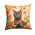 Havana Brown Cat in Fall Leaves Decorative Throw Pillow 18x18 Indoor Outdoor Accent Cushion, Fabric Cover with Insert for Sofa, Bed, Porch & Living Room