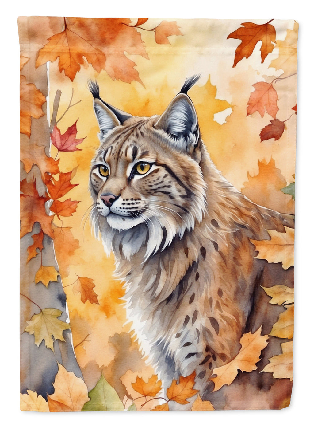 Highlander Lynx Cat in Fall Leaves House Flag 28x40 Porch Sleeve Pole Decorative Outside Yard Banner Artwork Wall Hanging, Polyester