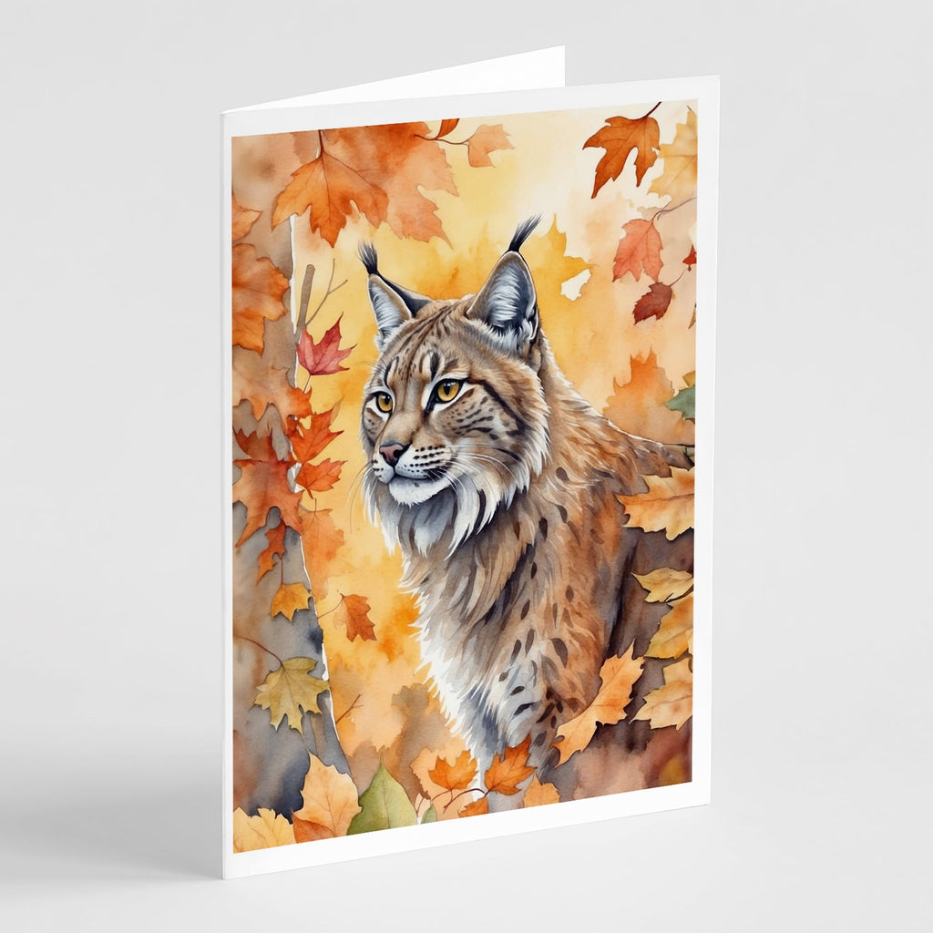Highlander Lynx Cat in Fall Leaves Greeting Cards Pack of 8 Blank Cards with Envelopes Whimsical A7 Size 5x7