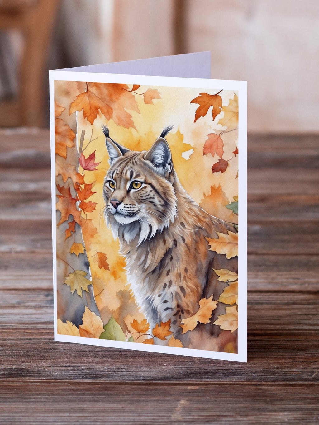 Highlander Lynx Cat in Fall Leaves Greeting Cards Pack of 8 Blank Cards with Envelopes Whimsical A7 Size 5x7