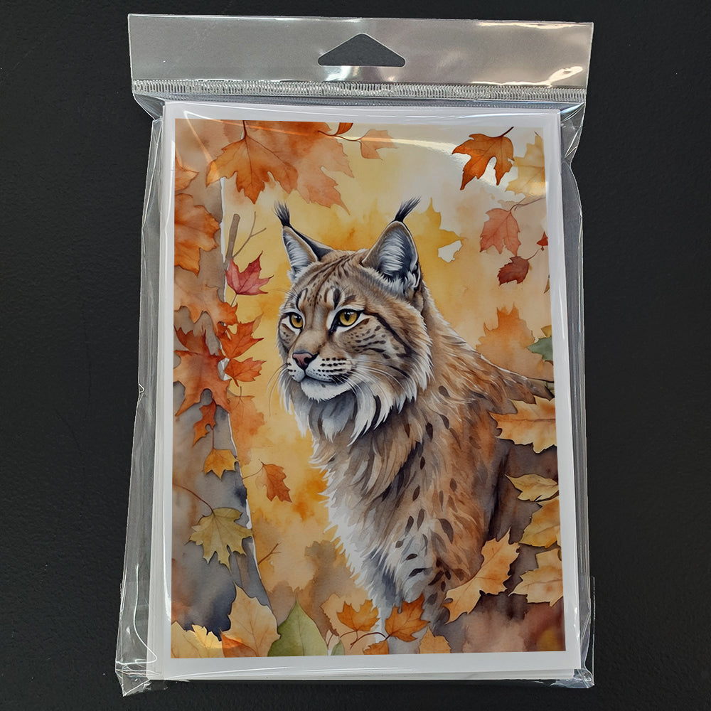 Highlander Lynx Cat in Fall Leaves Greeting Cards Pack of 8 Blank Cards with Envelopes Whimsical A7 Size 5x7